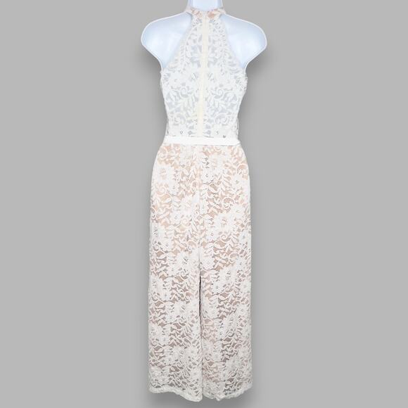 Alexis S Womens Rene Lace Wide Leg Jumpsuit Halter Lined Rose Detail - Picture 3 of 13